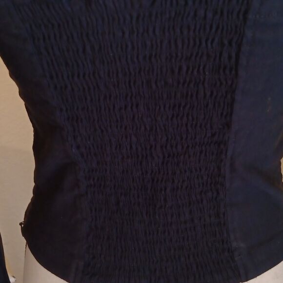 Maeve by Anthropologie Wynne Square Neck Blouse. Navy. Shirred Back Top. - Picture 9 of 13